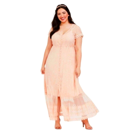 Womens Torrid Peach Lace Button Front Maxi Dress - Picture 5 of 5